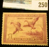 RW5 1938 Federal Migratory Bird Hunting and Conservation Stamp, not signed, partial gum.