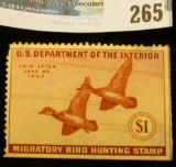 RW10 1942 Federal Migratory Bird Hunting and Conservation Stamp, not signed, no gum.
