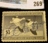 RW14 1947 Federal Migratory Bird Hunting and Conservation Stamp, signed, no gum.