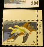 RW44 1977 Federal Migratory Bird Hunting and Conservation Stamp, plate number single, not signed, NH