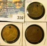 1909, 1912, & 1917 (holed) Canada Large Cents.