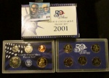 2001 S U.S. Cameo Frosted Proof Set in original box as issued. Contains Sacagawea Dollar and State Q