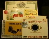 (5) different Mint condition colorful Cigar Box labels and a 1979 Stock Certificate for 100 Shares o