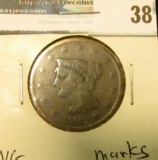 1839 U.S. Large Cent, VG, marks.