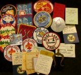 Scout Handkerchief slide with Heraldic Eagle; brass lyre device; (14) early Boy Scout Cloth Patches;