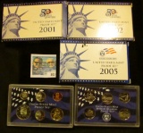 2001, 2002, AND 2005 PROOF SETS IN ORIGINAL GOVERNMENT PACKAGING.  EACH SET COMES WITH 5 PROOF STATE