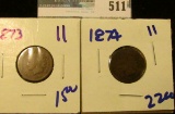 1873 AND 1874 SEMI KEY DATE INDIAN HEAD CENTS