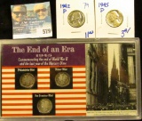1942-P AND 1945-P SILVER WAR NICKELS PLUS THE END OF AN ERA MERCURY DIME COIN SET