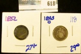 1852 SILVER THREE CENT PIECE AND 1845-O SEATED LIBERTY DIME