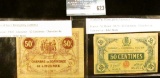 TWO WORLD WAR 1 FRENCH EMERGENCY CURRENCY NOTES