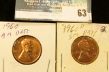 1960 P large date & 60 D small date U.S. Lincoln Cents, Red Gem BU.