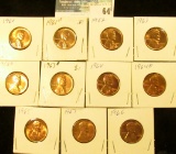 1961 P, D, 62 P, 63 P & (2) D, 64 P, D, 65 P, 66 P, & 67 P U.S. Lincoln Cents, Red Gem BU.