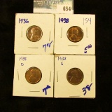 1938, 1938-D, 1938-S , AND 1936 WHEAT CENTS