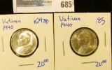 2 HIGH GRADE 1940 5 LIRE COINS FROM THE VATICAN- KM NUMBER 28