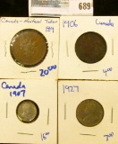 CANADIAN COIN LOT INCLUDES MONTREAL BANK TOKEN, 1927 NICKEL, 1906 LARGE CENT, AND 1907 SILVER 5 CENT