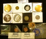 RANDOM COIN LOT INCLUDES PROOF STATUTE OF LIBERTY HALF DOLLAR, READERS'S DIGEST MEDAL, SALES TAX TOK