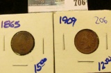 1865 AND 1909 INDIAN HEAD CENTS