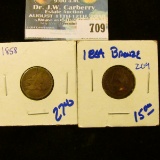 1858 FLYING EAGLE CENT AND 1864 BRONZE CIVIL WAR ERA INDIAN HEAD CENT