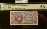 5 CENT MILITARY PAYMENT CERTIFICATE SERIES 641 GRADED ALMOST UNCIRCULATED EXCEPTIONAL PAPER QUALITY