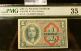ONE DOLLAR MILITARY PAYMENT CERTIFICATE SERIES 611 FIRST PRINTING GRADED CHOICE VERY FINE BY PMG