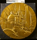 THREE INCH BRONZE MEDAL CELEBRATING BOSTON'S JUBILEE.  ON THE MEDAL IS THE CITYSCAPE WITH A JET TAKI