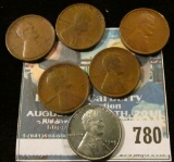 5 1909-VDB WHEAT CENTS AND 1943 WORLD WAR 2 STEEL CENT