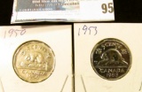 1950 EF & 1953 Gem BU Canada Nickels.