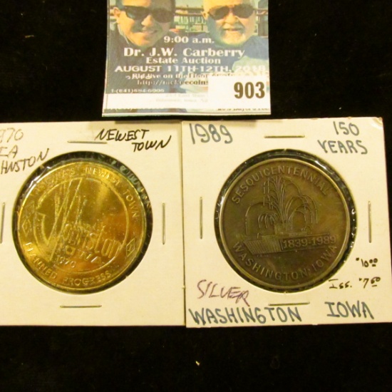 903 _ "Sesquicentennial/18391989/Washington, Iowa" Medal, silver-colored, 39mm; & 1970 Johnston, Iow