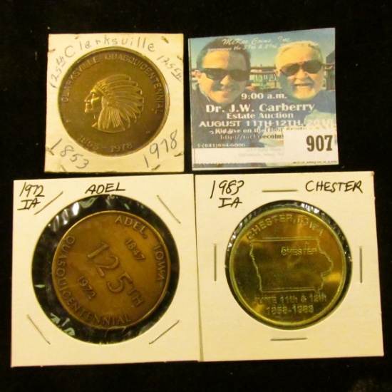 907 _ "Clarksville Quasquicentennial 1853-1978", brass, 39mm, BU; "Chester, Iowa/June 11th & 12/1858