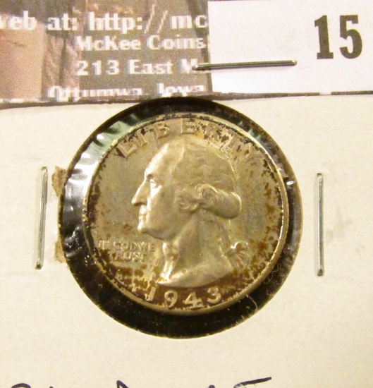 1943 D Silver Washington Quarter, GEM BU 65.