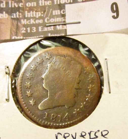 1814 plain Large Cent, Good, reverse scratches.