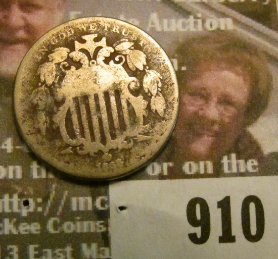 910 _ 1866 with Rays U.S. Shield Nickel, AG.