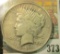 1921 P U.S. Peace Silver Dollar, Choice VF. A really scarce issue only minted in the month of Decemb