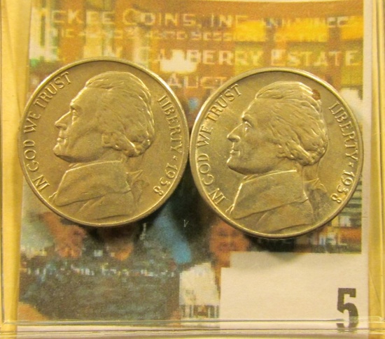 Pair of 1938 S Jefferson Nickels, both grade at least EF-AU, maybe slightly better.