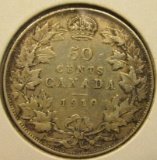 1919 Canada Silver Half Dollar, F-VF.