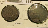 1844 Province of Canada Bank of Montreal Half Penny, VF; & 1852 Quebec One Penny Token, Good but hol