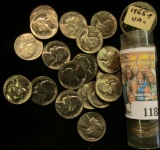 1955 P Solid date Gem BU Roll of Jefferson Nickels stored in a plastic tube.