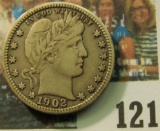 1902 S Barber Quarter, VF.