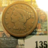 1851 U.S. Braided Hair Large Cent, VG.