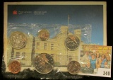 1987 Royal Canadian Mint Set, Six-piece. Original as issued. Envelope tattered on one edge.