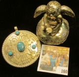 Silvered Winged Cupid? Felt bottom; & a Indian Design Pendant.