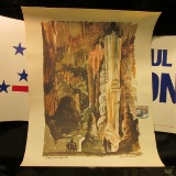 No. 477/1000 Water Color print of Luray Caverns, Va. along with a Paul Simon for President poster.