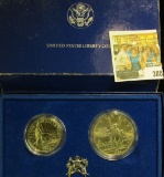 1986 S Statue of Liberty Two-Coin Commemorative Set, Half-dollar & Dollar, Gem BU. In original box o