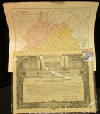 Late 1800 era Map of Railroad Map of Virginia & West Virginia, mounted & ready for framing; cancelle