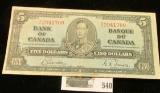 Jan., 1937 Bank of Canada Five Dollar Note, VF.