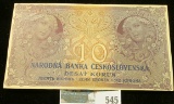 1927 Czechoslovakia 10 korun Banknote.