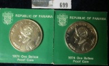 TWO REPUBLIC OF PANAMA ONE BALBOA PROOF COINS