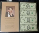 UNCUT SHEET OF FOUR SERIES 1995 FIVE DOLLAR NOTES