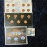 SEVEN VARIETIES OF 1982 MEMORIAL CENTS COIN SETS & COLORIZED LIGHTHOUSE STATE QUARTER SET
