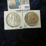 1944 P Walking Liberty Half Dollar, AU & 1953 P Franklin Half Dollar,Gem BU.